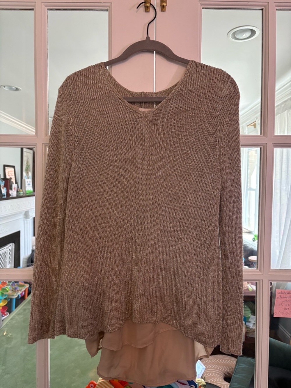 Chico's gold Knit Scoop Neck layered sparkly high low Sweater 3